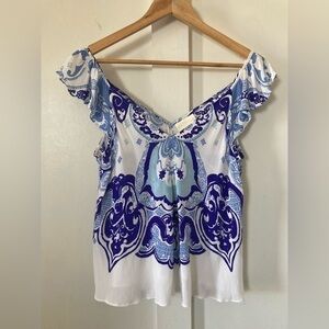 Maeve Anthropology boho bohemian tank top flutter shoulders 100% viscose flowy